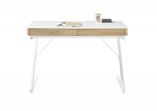 Bureau BURGAU laqué blanc mat / chêne 2 tiroirs