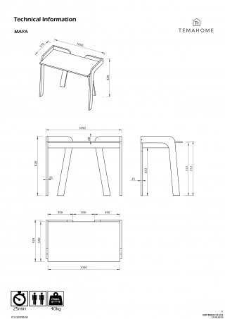 Bureau design MAYA plateau noyer avec piétement noir
