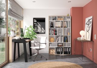 Bureau design MAYA plateau noyer avec piétement noir