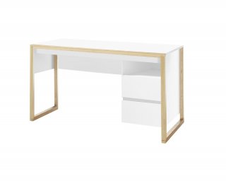 Bureau design FELIX 2 tiroirs blanc structure mélaminé chêne