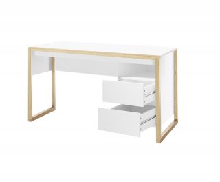 Bureau design FELIX 2 tiroirs blanc structure mélaminé chêne