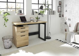 Bureau design MILA 2 tiroirs 1 porte décor chêne