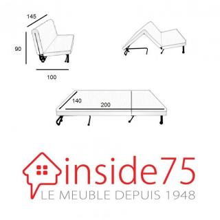 Banquette BZ convertible AXEL à imprimés triangles gris et noir 140*200cm matelas confort BULTEX