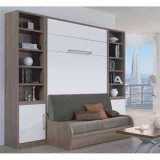 Armoire lit escamotable CAMrevêtement polyuréthaneS JACQUELIN autoporteur avec canapé Couchage 140cm