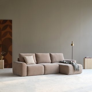 INNOVATION LIVING  Canapé d'angle réversible NORUM accoudoirs épais convertible lit 145x240 cm tissu Esina Mocha
