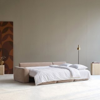 INNOVATION LIVING  Canapé d'angle réversible NORUM accoudoirs épais convertible lit 145x240 cm tissu Esina Mocha