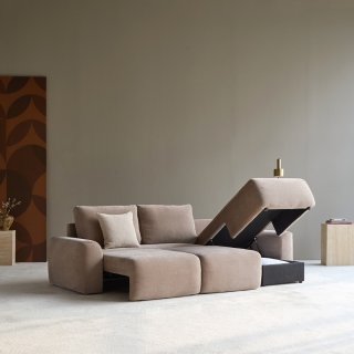 INNOVATION LIVING  Canapé d'angle réversible NORUM accoudoirs épais convertible lit 145x240 cm tissu Esina Mocha