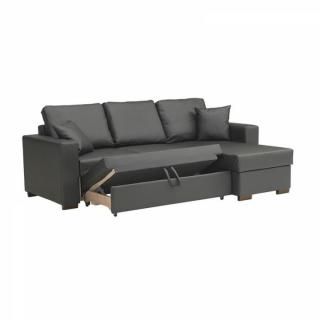 Canapé d'angle  convertible PARIGI + coffre, cuir eco gris