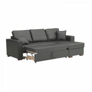 Canapé d'angle  convertible PARIGI + coffre, cuir eco gris