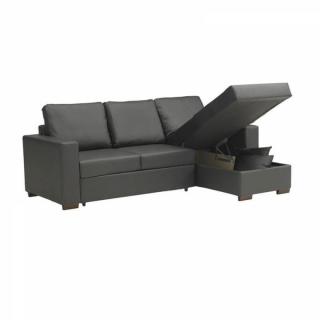 Canapé d'angle  convertible PARIGI + coffre, cuir eco gris