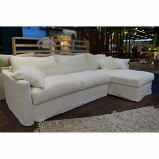Canapé d'angle réversible  express BIDART couchage 120 cm tissu Newlin blanc sens réversible Home Spirit