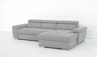 Canapé d'angle droite convertible avec méridienne coffre KID tissu gris clair