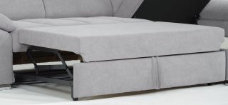 Canapé d'angle droite convertible avec méridienne coffre KID tissu gris clair