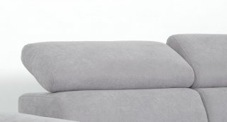 Canapé d'angle droite convertible avec méridienne coffre KID tissu gris clair