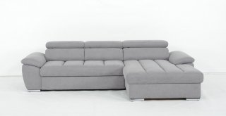 Canapé d'angle droite convertible avec méridienne coffre KID tissu gris clair