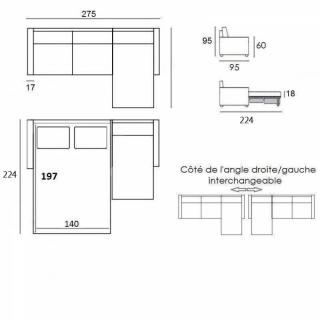 Canapé d'angle réversible  réversible EXPRESS MASTER COUCHAGE 140cm MATELAS 18CM