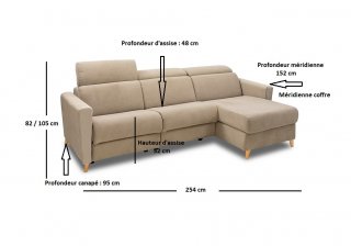 Canapé d'angle méridienne 2 places maxi 2 relax électrique WAGRAM  beige