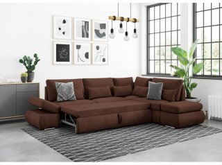 Canapé d'angle réversible CHLOE convertible 140x220 velours marron avec coffre