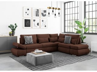 Canapé d'angle réversible CHLOE convertible 140x220 velours marron avec coffre