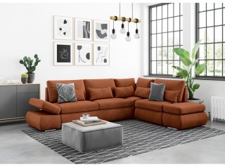 Canapé d'angle réversible CHLOE convertible 140x220 velours terracotta avec coffre