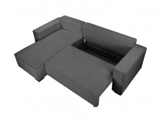 Canapé d'angle réversible convertible LOUISE velours côtelé gris foncé