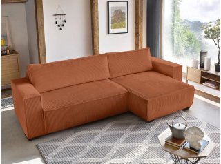 Canapé d'angle réversible convertible LOUISE velours côtelé  terracotta