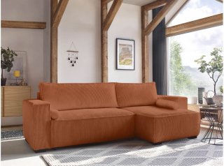 Canapé d'angle réversible convertible LOUISE velours côtelé  terracotta