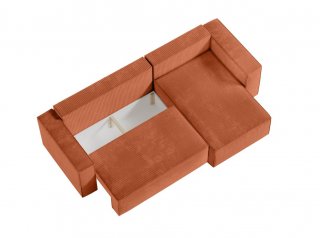 Canapé d'angle réversible MIA convertible avec pouf velours côtelé terracotta
