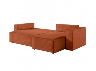 Canapé d'angle réversible MIA convertible avec pouf velours côtelé terracotta