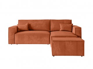Canapé d'angle réversible MIA convertible avec pouf velours côtelé terracotta