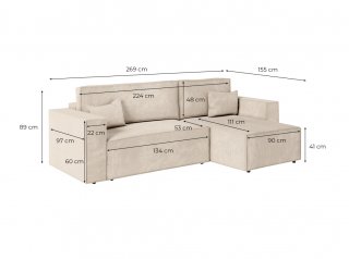 Canapé d'angle réversible MIA convertible 140x225 velours côtelé marron