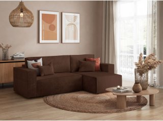 Canapé d'angle réversible MIA convertible 140x225 velours côtelé marron