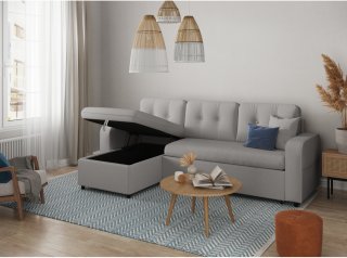 Canapé d'angle réversible ZOE convertible avec coffre tissu gris clair