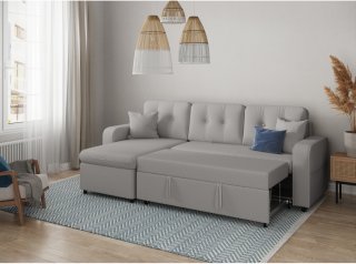 Canapé d'angle réversible ZOE convertible avec coffre tissu gris clair