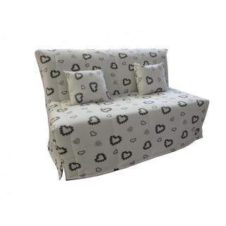 Canapé BZ convertible FLO beige à motifs coeurs 160*200cm matelas confort BULTEX inclus