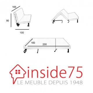 Canapé BZ convertible FLO beige à motifs coeurs 160*200cm matelas confort BULTEX inclus