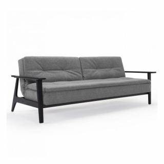 INNOVATION LIVING  Canapé lit design DUBLEXO FREJ tissu Twist Charcoal convertible 115*210 cm accoudoirs laqués noir