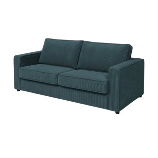 Canapé convertible express 140 OSCAR dossier moelleux matelas 14cm velours côtelé azur