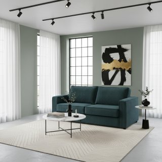 Canapé convertible express 140 OSCAR dossier moelleux matelas 14cm velours côtelé azur