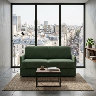 Canapé lit express COLOSSE 140 cm matelas 22 cm à mémoire de forme velours côtelé vert