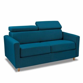 Canapé WAGRAM convertible express matelas 16 cm sommier métal 140 cm têtières ajustables tissu tweed twist bleu pétrole