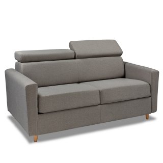 Canapé WAGRAM convertible express matelas 16 cm sommier métal 140 cm têtières ajustables tissu tweed luna gris silex