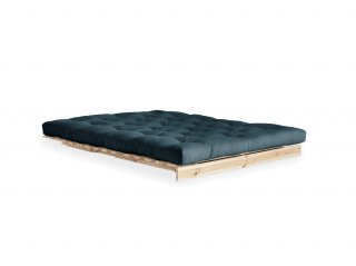 Canapé convertible futon ROOTS pin naturel tissu bleu pétrole couchage 160x200 cm