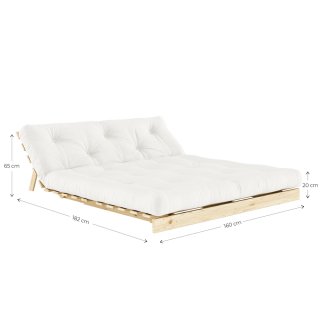 Canapé convertible futon ROOTS pin carob brown matelas grey couchage 160x200 cm