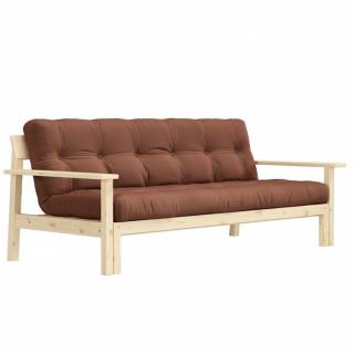 Canapé convertible futon UNWIND pin naturel coloris brun argile 130 x 190 cm.