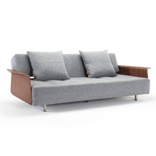 INNOVATION LIVING  Canapé mobile sur roulettes LONG HORN ARMS gris Twist Granite convertible lit 210*140 cm accoudoirs noyer