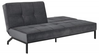 Canapé convertible PEARL en velours gris sombre piétement noir mat