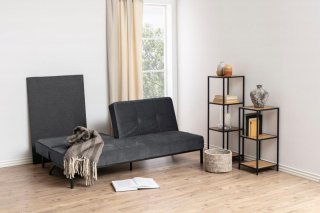 Canapé convertible PEARL en velours gris sombre piétement noir mat