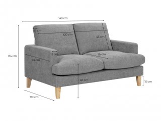 Canapé droit 2 places LANA tissu beige pieds bois clair