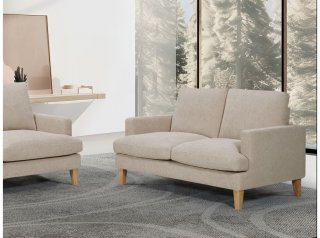 Canapé droit 2 places LANA tissu beige pieds bois clair
